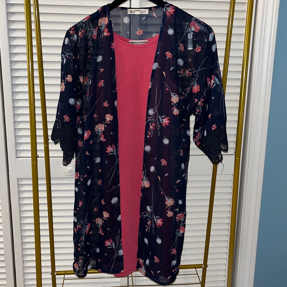 WallFlower Solid Swing Dress & Printed Kimono Set